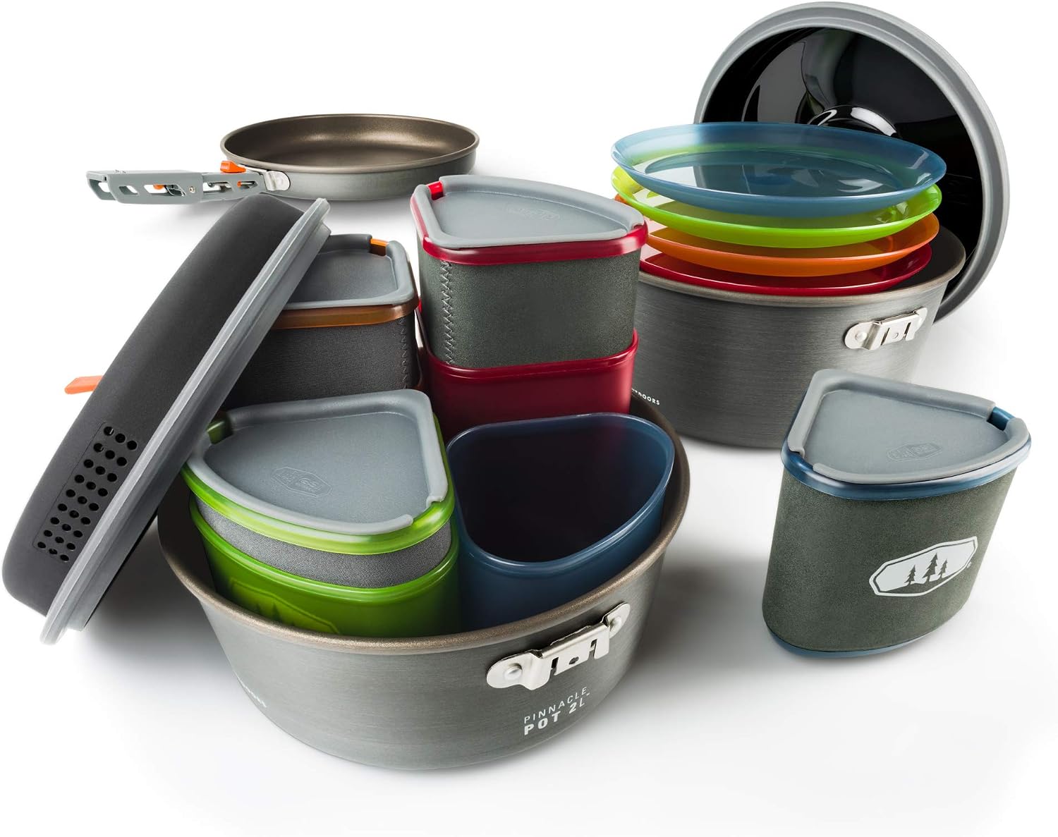 GSI Pinnacle Camper cookset with nested pots plates cups and cookware