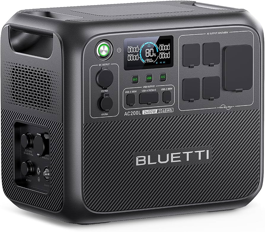 BLUETTI AC200L 2048Wh portable power station with front outlet panel