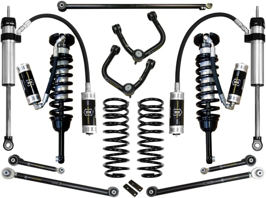 ICON Stage 6 4Runner suspension system with coilovers, springs, remote reservoirs, and tubular upper control arms
